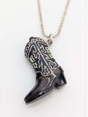 Hand Painted Cowboy Boot Pendant Necklace